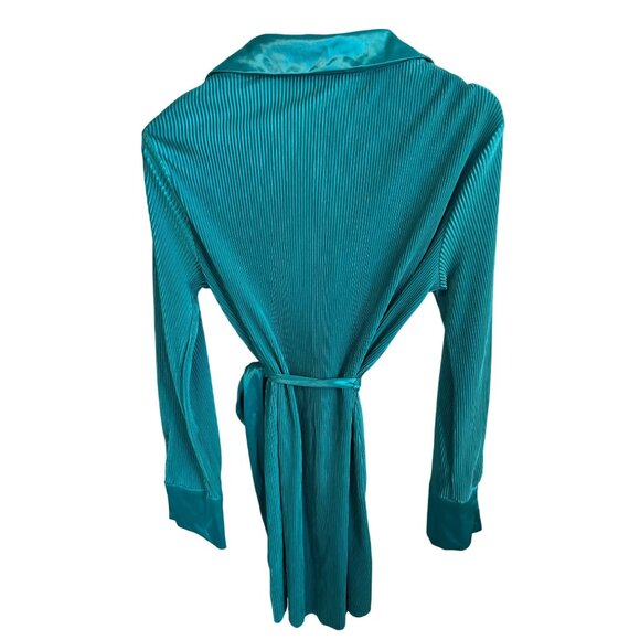 Ro & De Teal Collared Button-Up Pleated Mini Shirt Dress Women's Size L - Picture 4 of 4